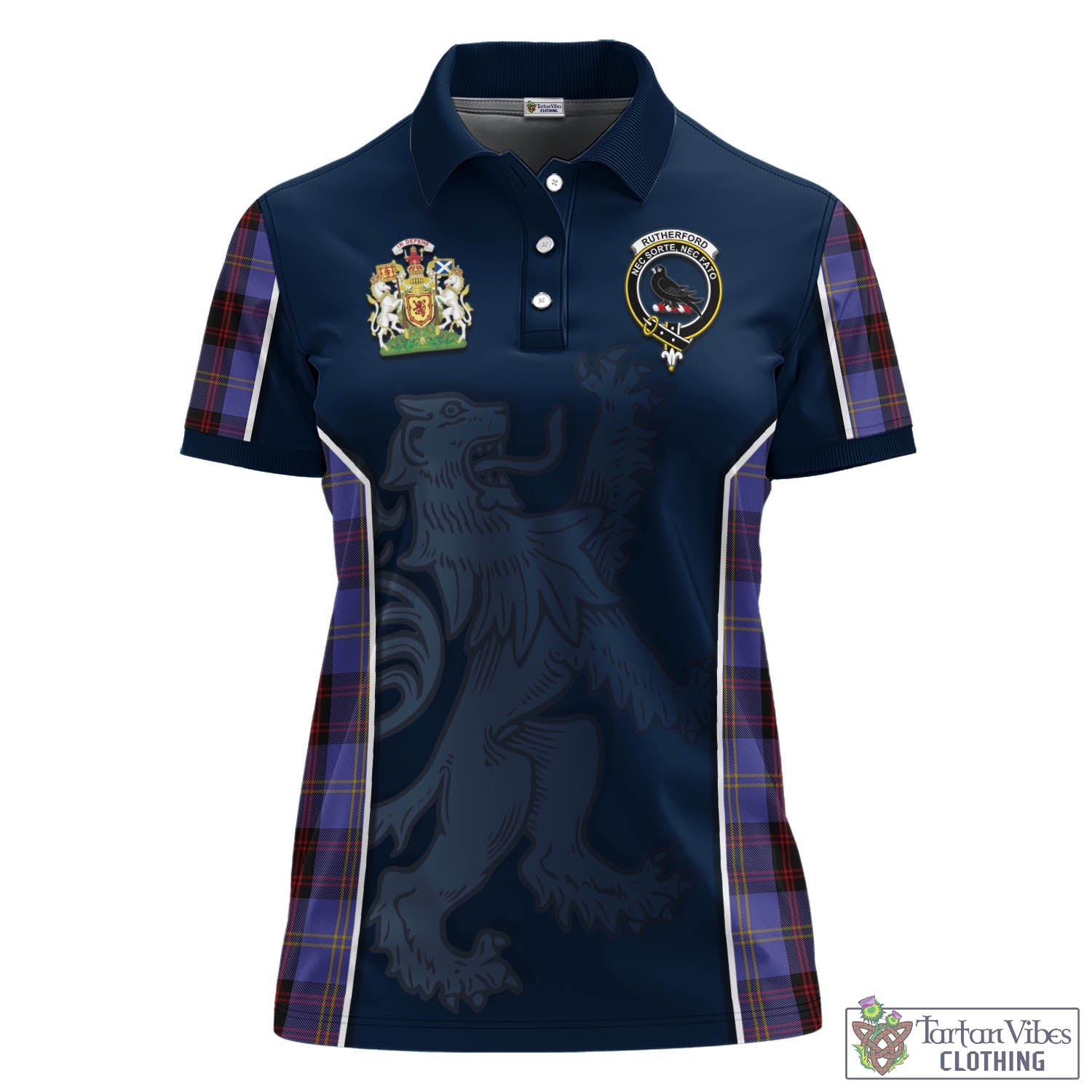 Rutherford Tartan Women's Polo Shirt with Family Crest and Lion Rampant Vibes Sport Style - Tartan Vibes Clothing