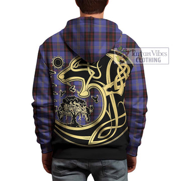 Rutherford Tartan Hoodie with Family Crest Celtic Wolf Style