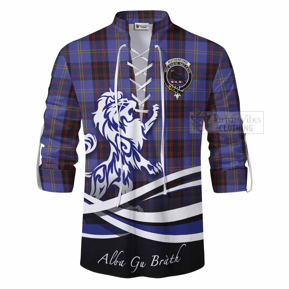 Tartan Vibes Clothing Rutherford Tartan Ghillie Kilt Shirt with Alba Gu Brath Regal Lion Emblem