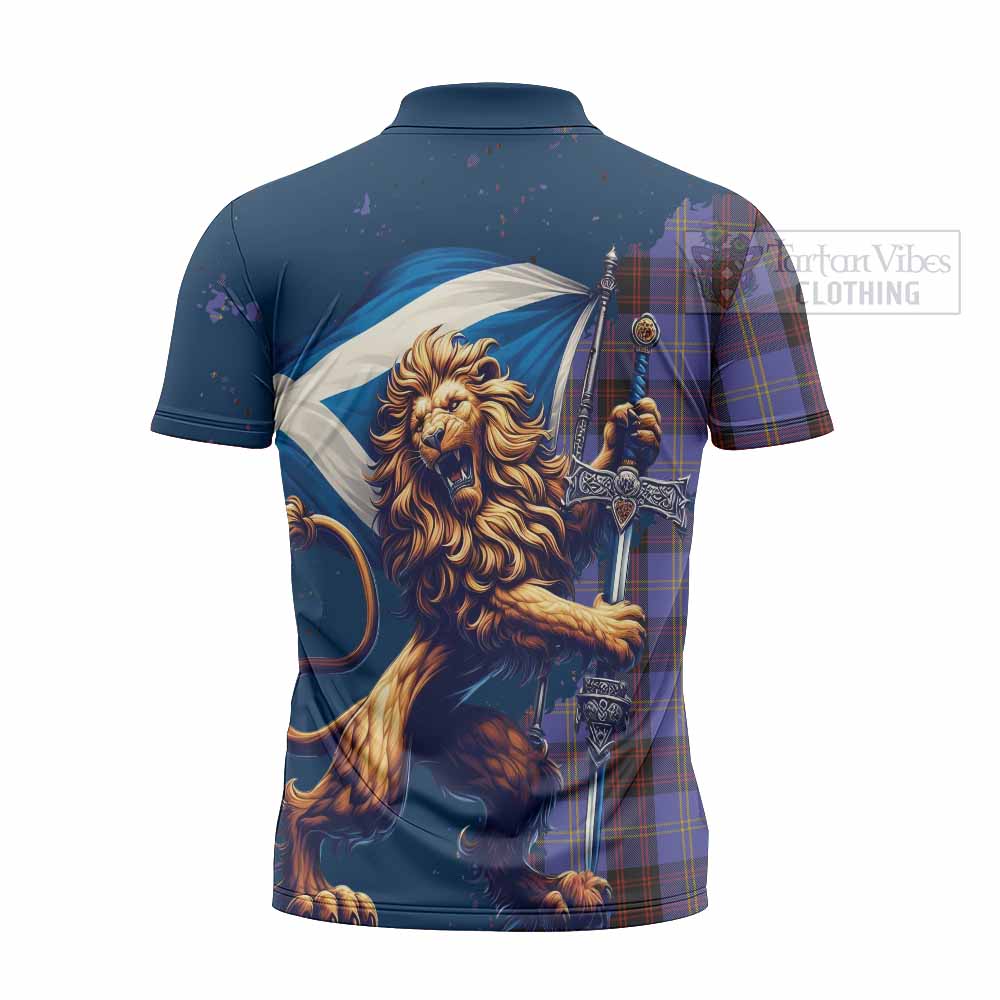 Tartan Vibes Clothing Rutherford Tartan Family Crest Zipper Polo Shirt with Scottish Majestic Lion