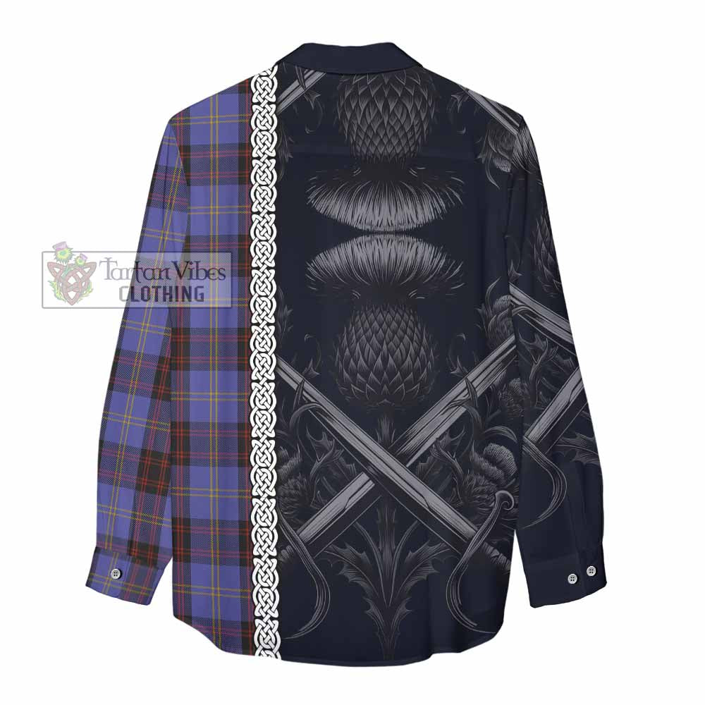 Tartan Vibes Clothing Rutherford Tartan Women's Casual Shirt with Family Crest Cross Sword Thistle Celtic Vibes