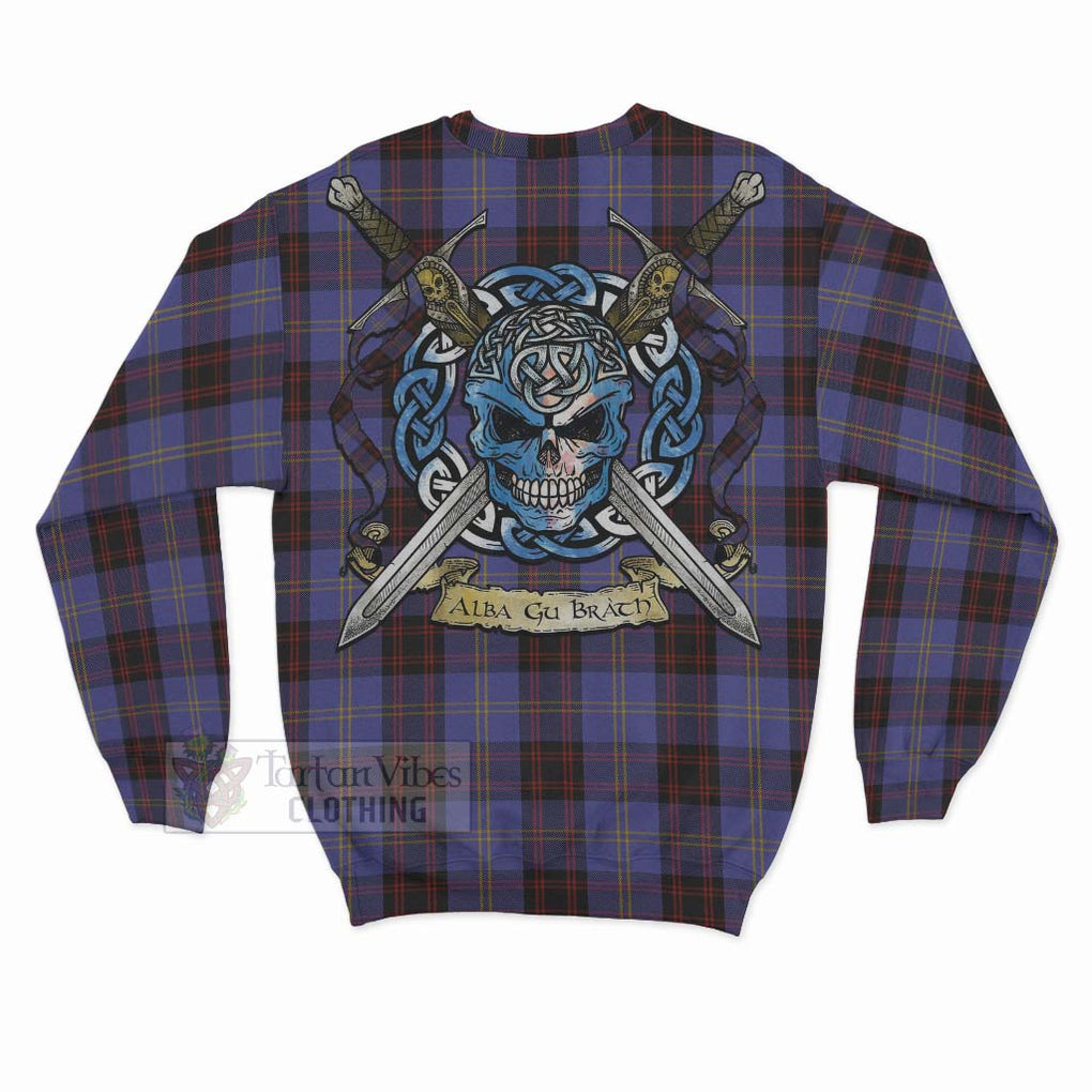 Tartan Vibes Clothing Rutherford Tartan Sweatshirt with Family Crest Celtic Skull Style