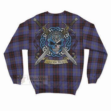 Rutherford Tartan Sweatshirt with Family Crest Celtic Skull Style