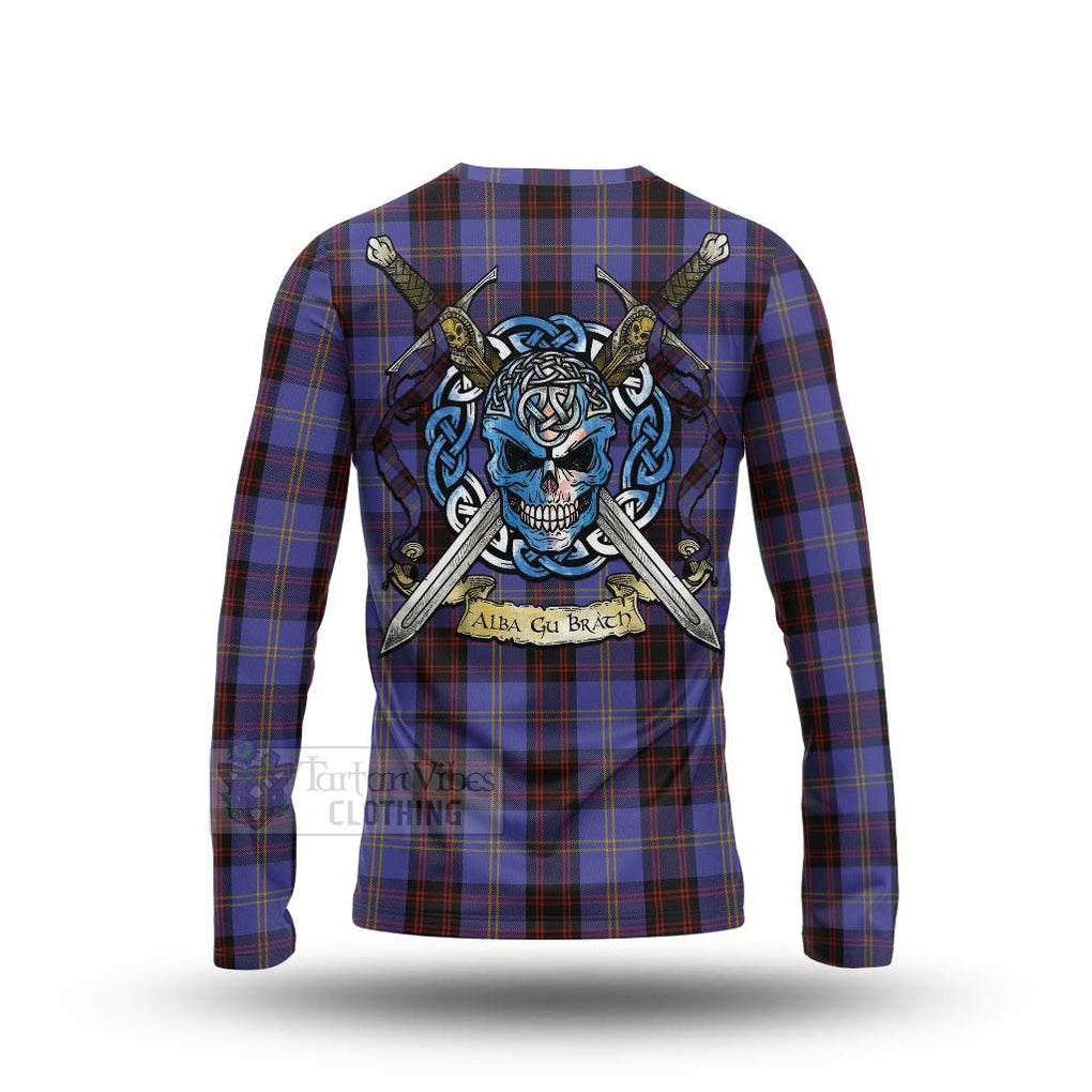 Tartan Vibes Clothing Rutherford Tartan Long Sleeve T-Shirt with Family Crest Celtic Skull Style