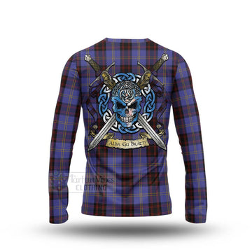 Rutherford Tartan Long Sleeve T-Shirt with Family Crest Celtic Skull Style