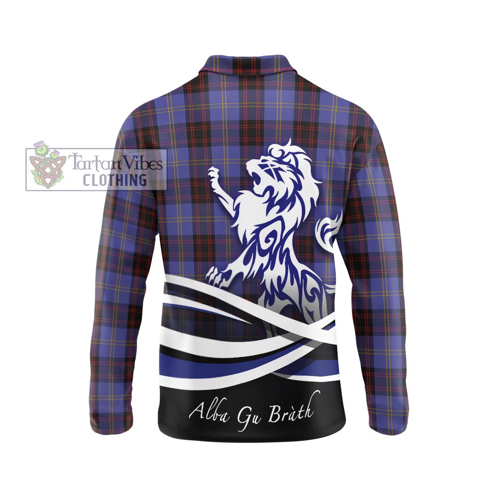 Rutherford Tartan Long Sleeve Polo Shirt with Alba Gu Brath Regal Lion Emblem - Tartan Vibes Clothing