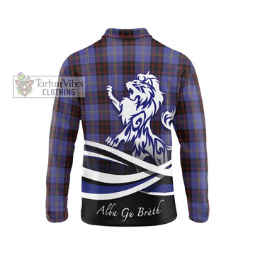 Rutherford Tartan Long Sleeve Polo Shirt with Alba Gu Brath Regal Lion Emblem