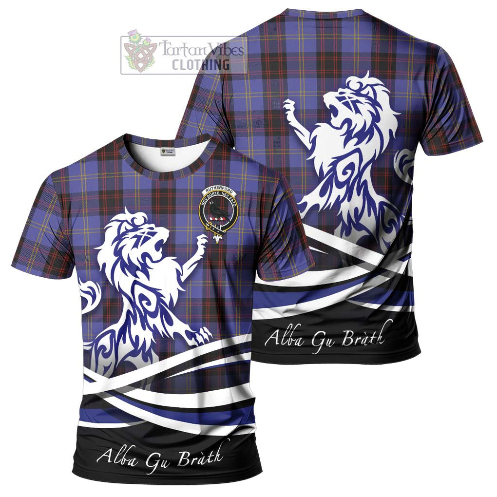 Tartan Vibes Clothing Rutherford Tartan Cotton T-shirt with Alba Gu Brath Regal Lion Emblem