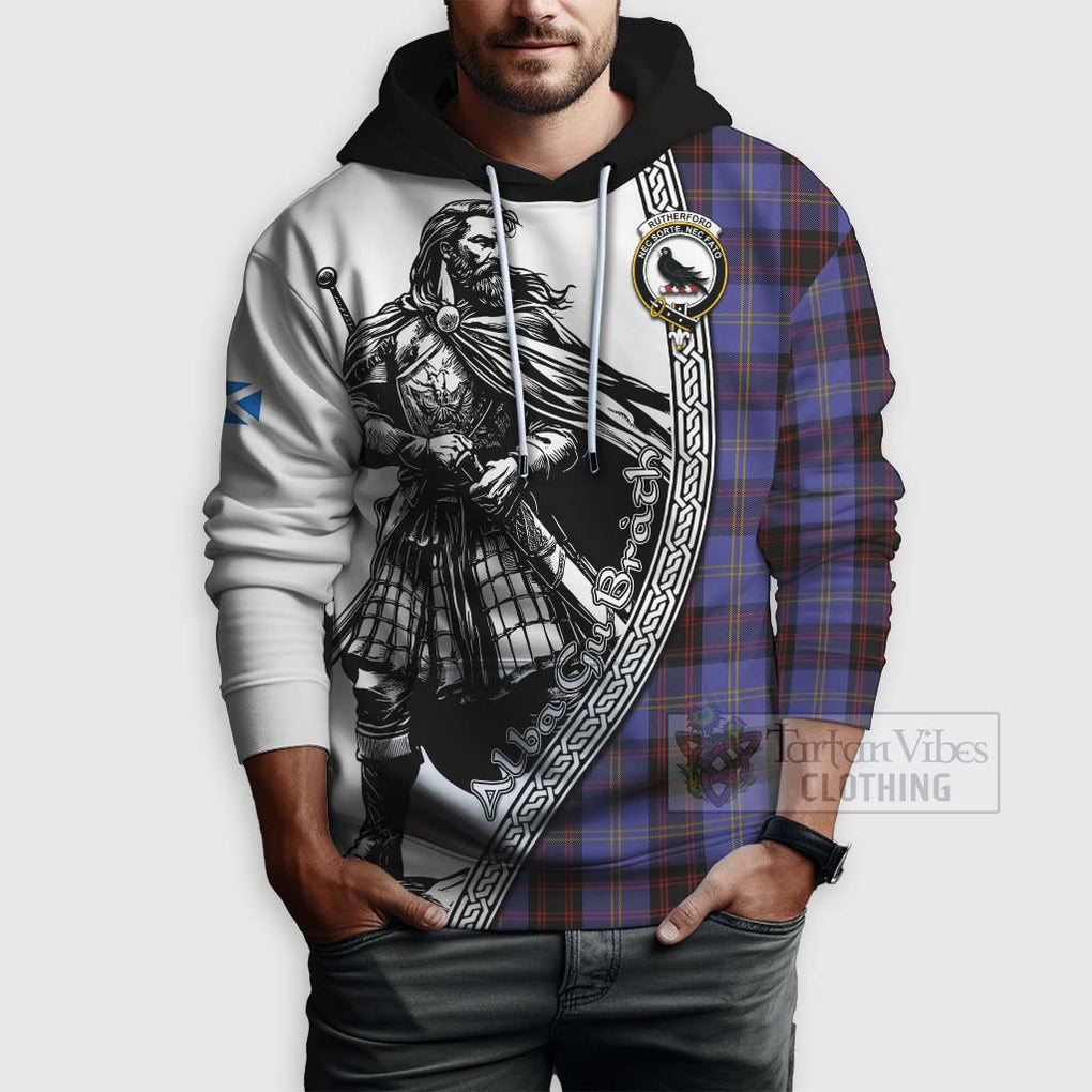 Tartan Vibes Clothing Rutherford Tartan Clan Crest Hoodie with Highlander Warrior Celtic Style