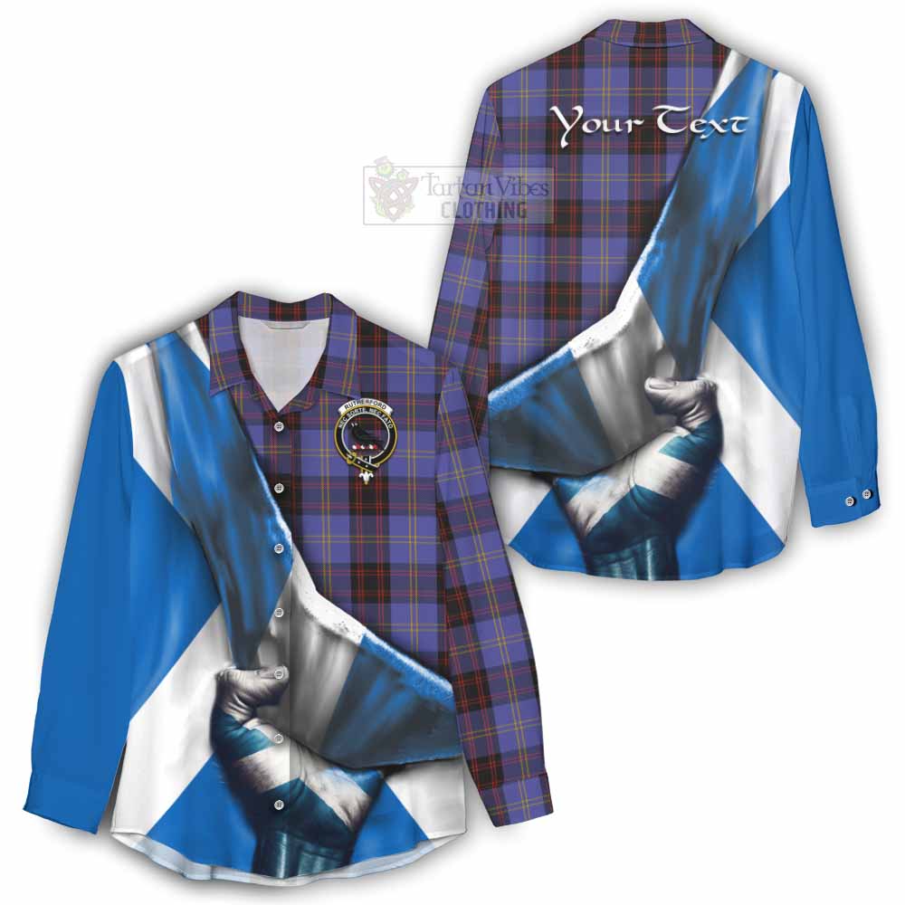 Tartan Vibes Clothing Rutherford Tartan Women's Casual Shirt with Family Crest Scotland Patriotic Style