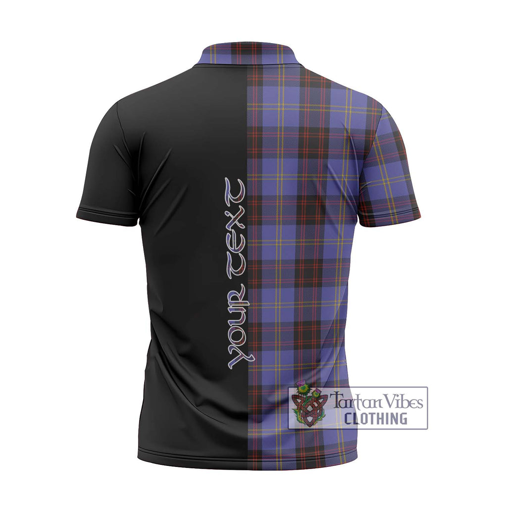 Rutherford Tartan Zipper Polo Shirt with Family Crest and Half Of Me Style - Tartanvibesclothing Shop