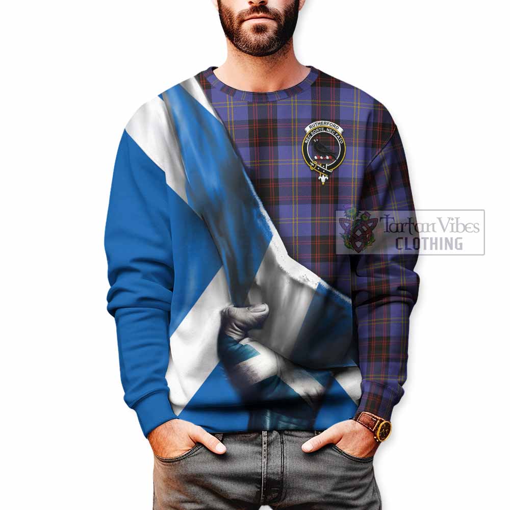 Tartan Vibes Clothing Rutherford Tartan Sweatshirt with Family Crest Scotland Patriotic Style