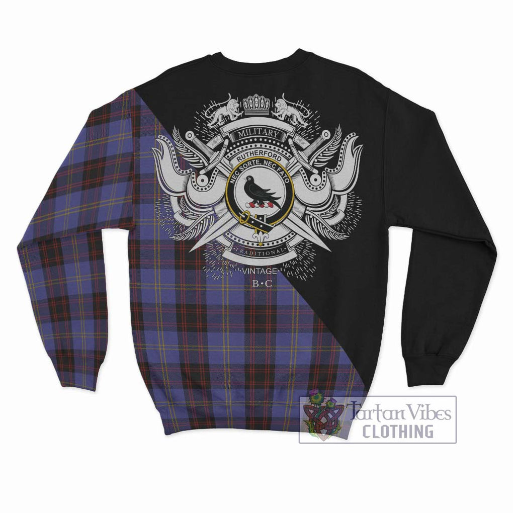 Rutherford Tartan Sweatshirt with Family Crest and Military Logo Style - Tartanvibesclothing Shop