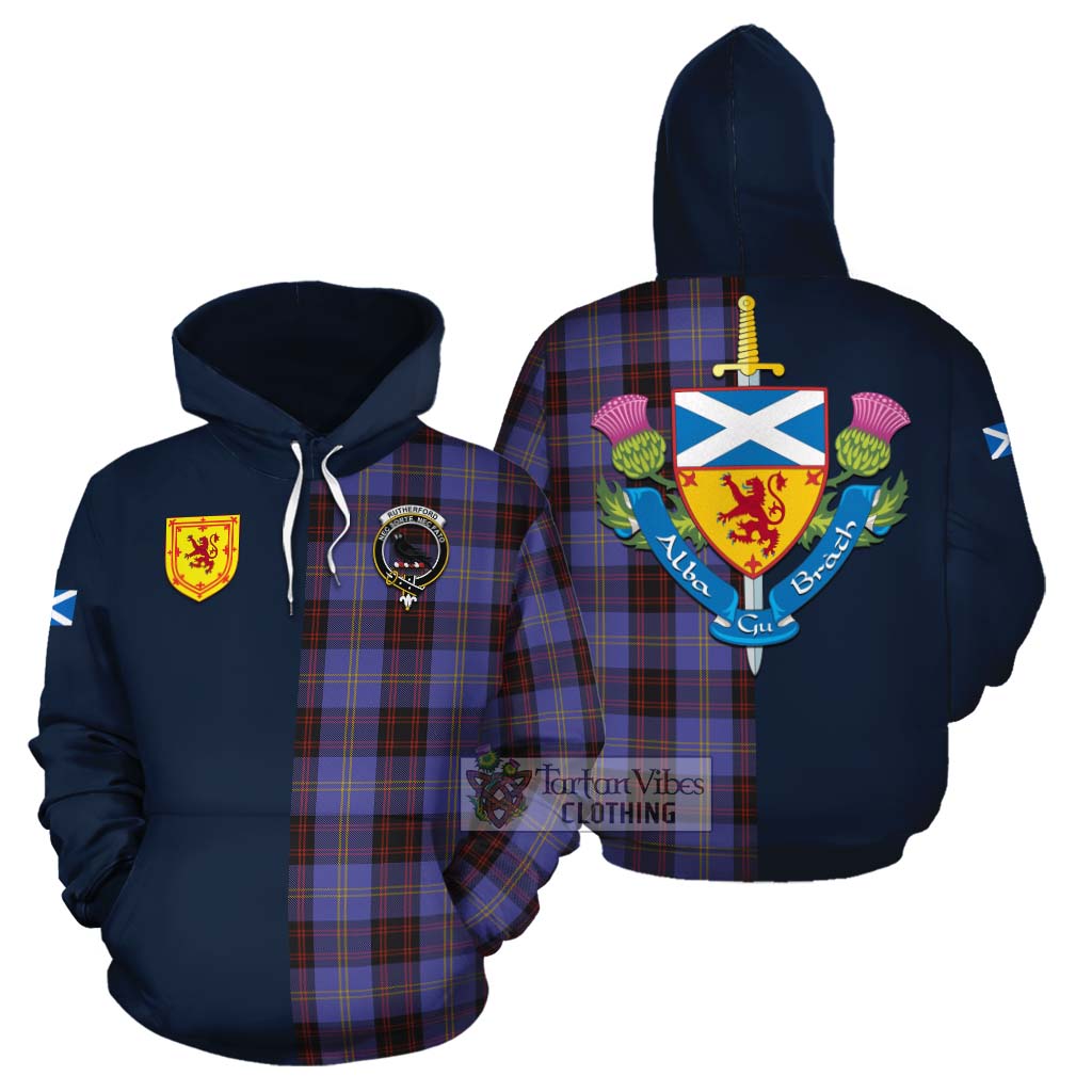 Tartan Vibes Clothing Rutherford Tartan Cotton Hoodie Alba with Scottish Lion Royal Arm Half Style