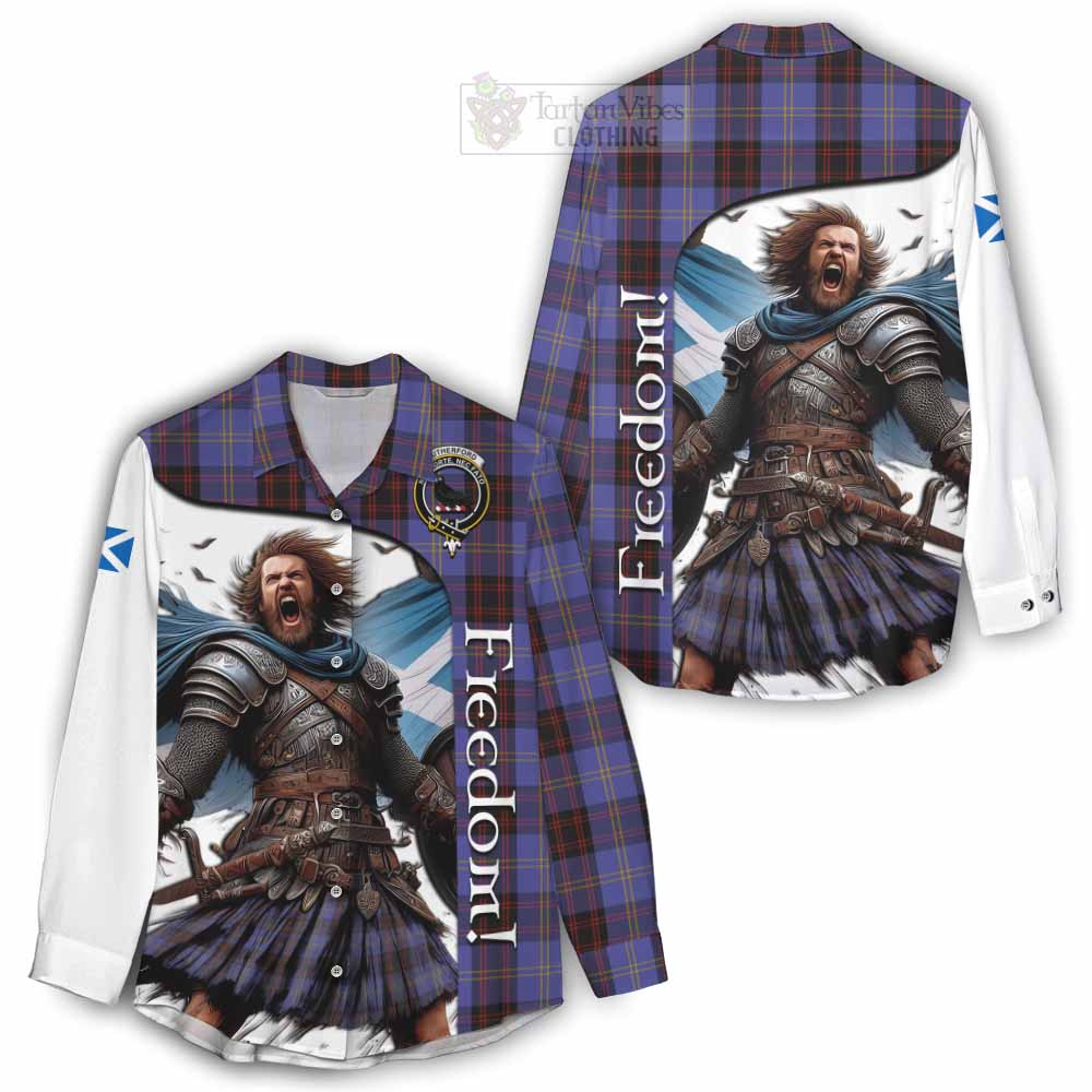 Tartan Vibes Clothing Rutherford Crest Tartan Women's Casual Shirt Inspired by the Freedom of Scottish Warrior