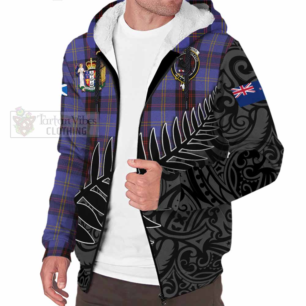 Tartan Vibes Clothing Rutherford Crest Tartan Sherpa Hoodie with New Zealand Silver Fern Half Style