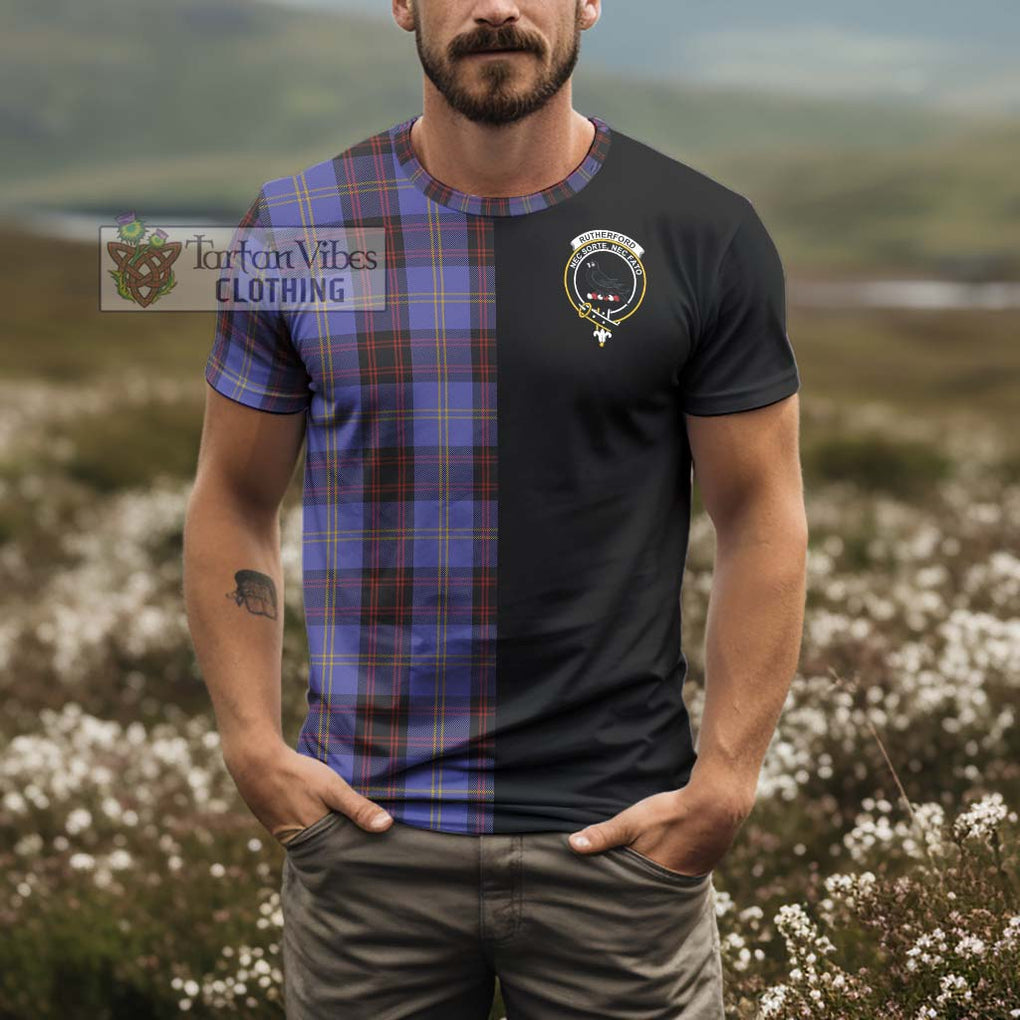 Rutherford Tartan T-Shirt with Family Crest and Half Of Me Style - Tartanvibesclothing Shop