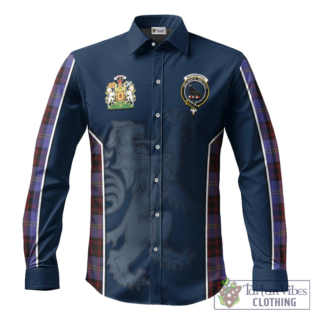 Rutherford Tartan Long Sleeve Button Up Shirt with Family Crest and Lion Rampant Vibes Sport Style