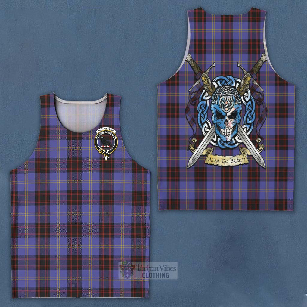 Tartan Vibes Clothing Rutherford Tartan Men's Tank Top with Family Crest Celtic Skull Style