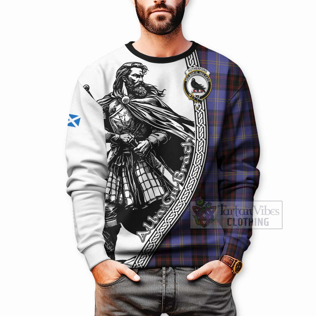 Tartan Vibes Clothing Rutherford Tartan Clan Crest Sweatshirt with Highlander Warrior Celtic Style