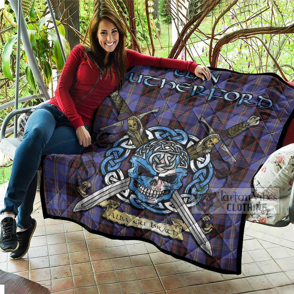 Tartan Vibes Clothing Rutherford Tartan Quilt with Celtic Skull Alba Gu Brath Style