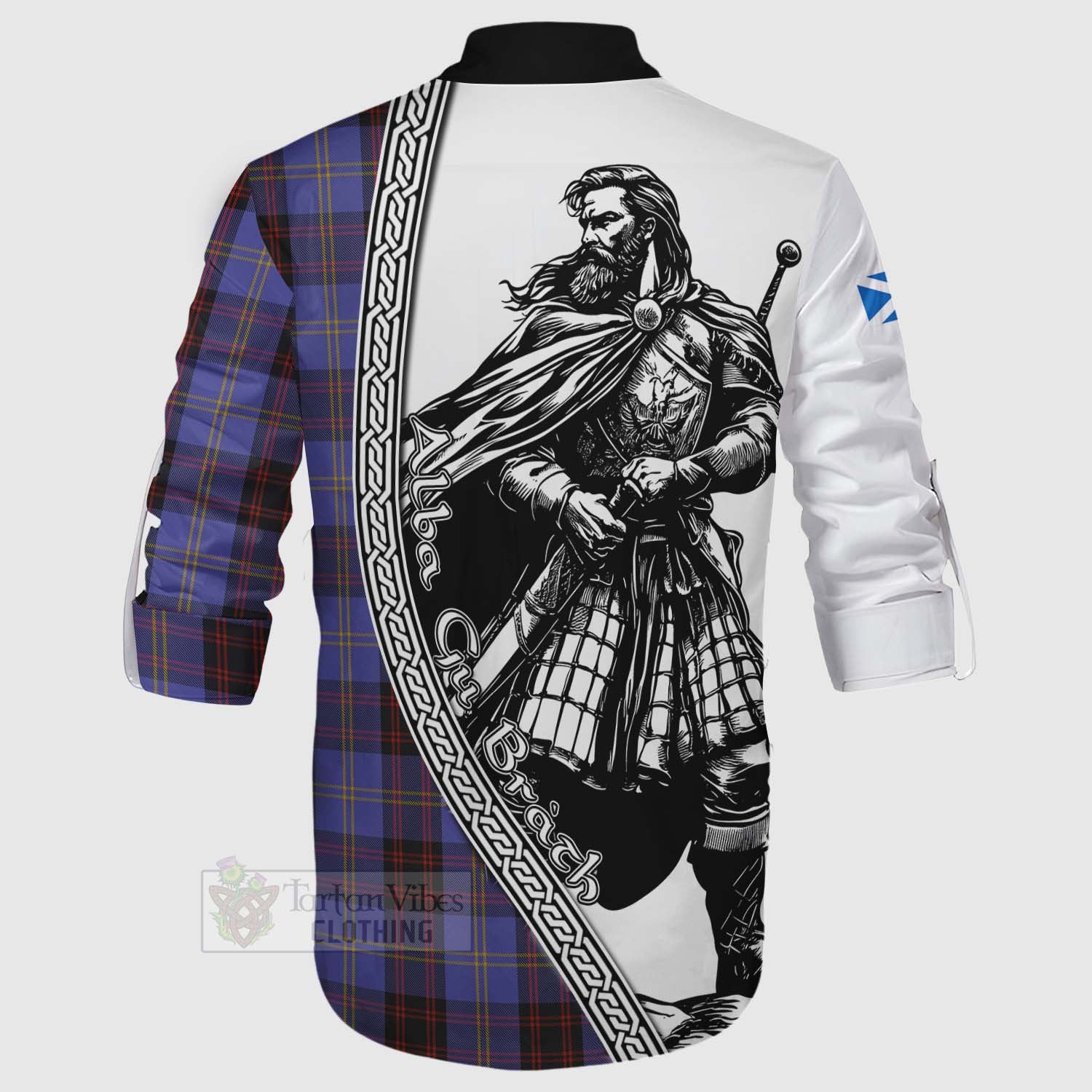 Tartan Vibes Clothing Rutherford Tartan Clan Crest Ghillie Kilt Shirt with Highlander Warrior Celtic Style