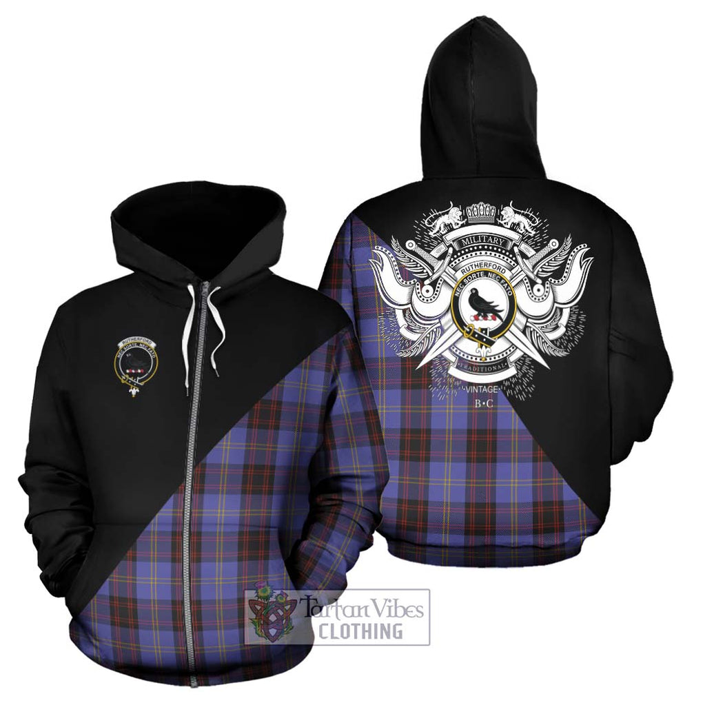 Rutherford Tartan Hoodie with Family Crest and Military Logo Style - Tartanvibesclothing Shop