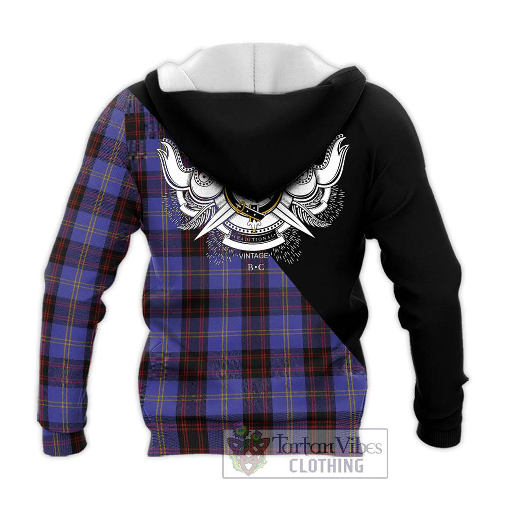 Rutherford Tartan Knitted Hoodie with Family Crest and Military Logo Style - Tartanvibesclothing Shop