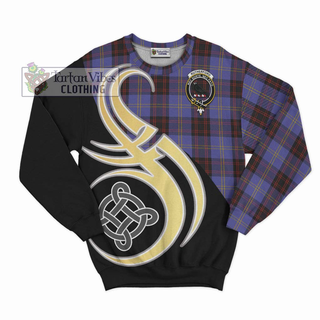 Rutherford Tartan Sweatshirt with Family Crest and Celtic Symbol Style - Tartan Vibes Clothing