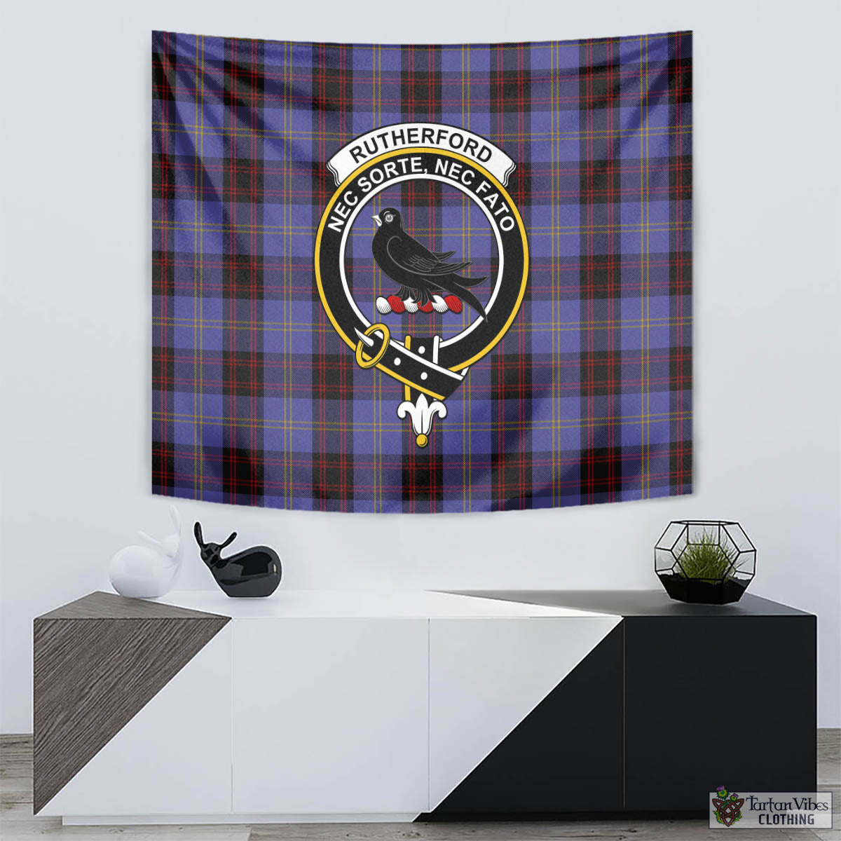 Tartan Vibes Clothing Rutherford Tartan Tapestry Wall Hanging and Home Decor for Room with Family Crest