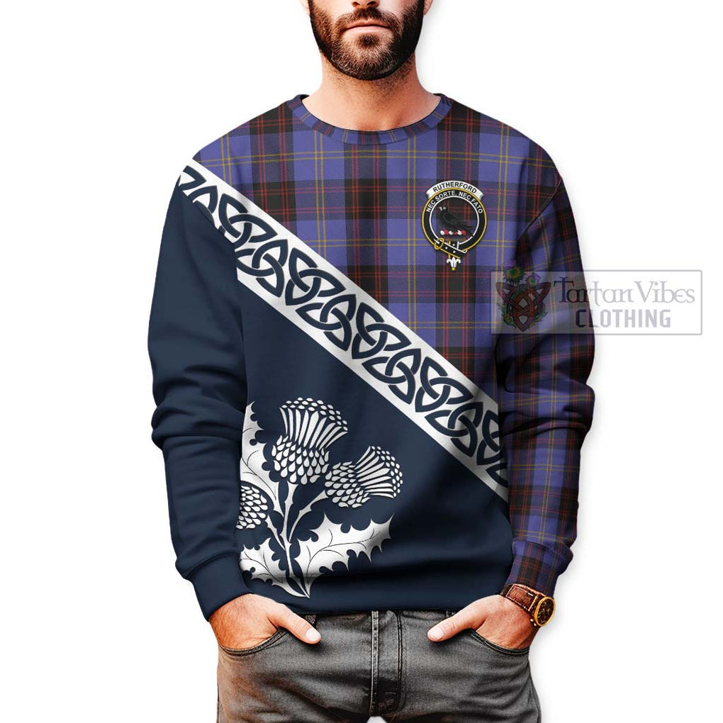 Tartan Vibes Clothing Rutherford Tartan Sweatshirt Featuring Thistle and Scotland Map