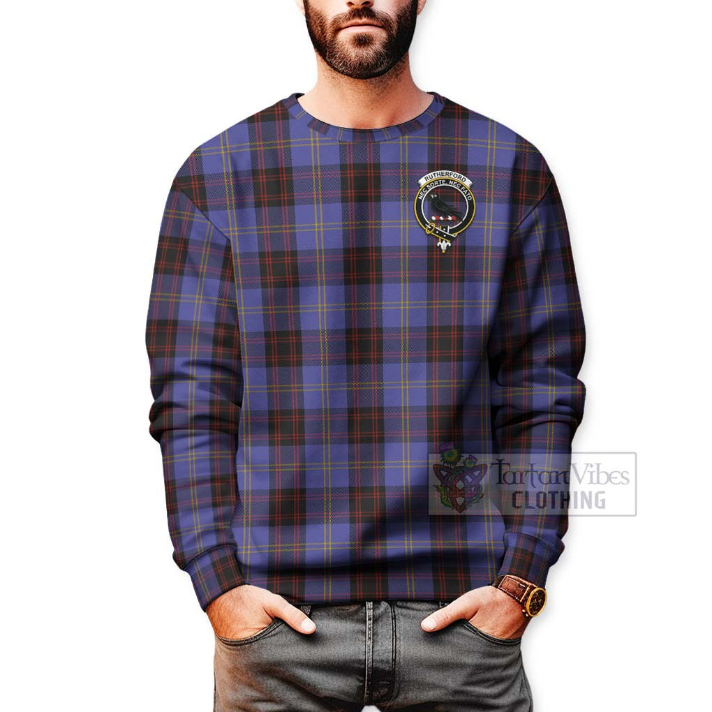 Tartan Vibes Clothing Rutherford Tartan Sweatshirt with Family Crest Celtic Skull Style