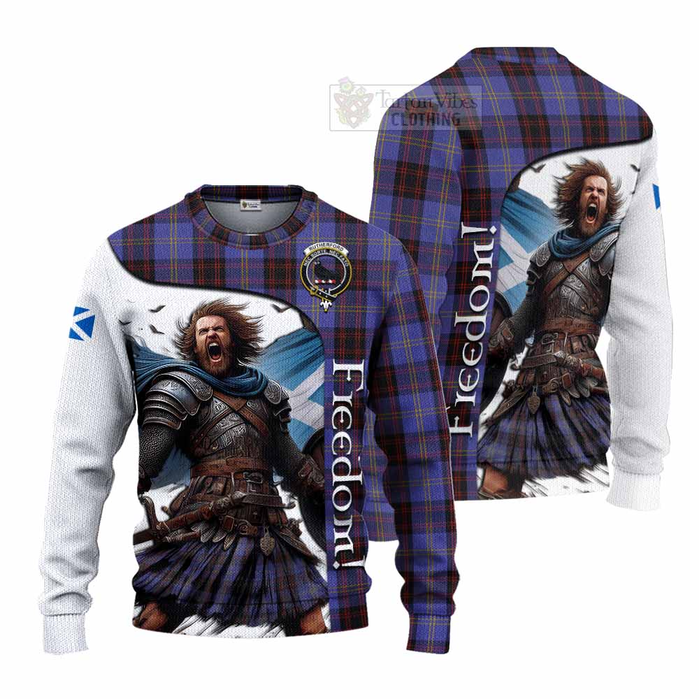 Tartan Vibes Clothing Rutherford Crest Tartan Knitted Sweater Inspired by the Freedom of Scottish Warrior