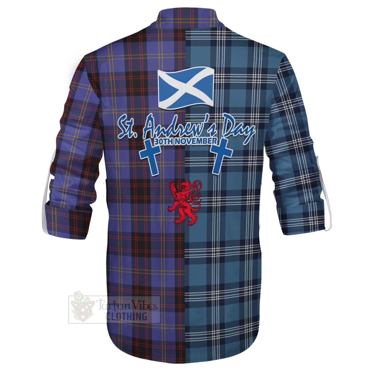 Tartan Vibes Clothing Rutherford Tartan Ghillie Kilt Shirt Happy St. Andrew's Day Half Tartan Style