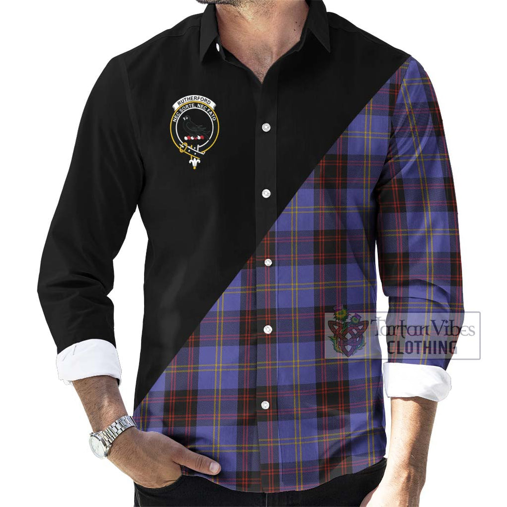 Rutherford Tartan Long Sleeve Button Shirt with Family Crest and Military Logo Style - Tartan Vibes Clothing