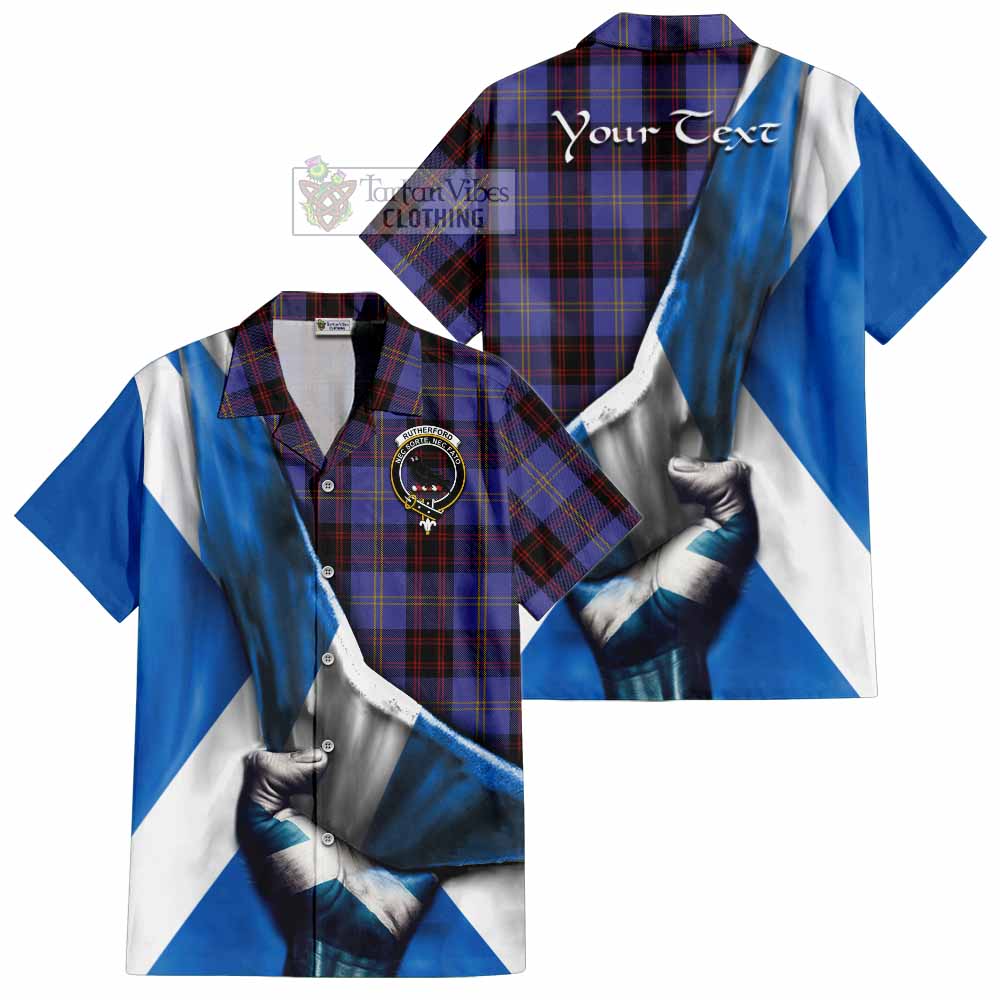 Tartan Vibes Clothing Rutherford Tartan Short Sleeve Button Shirt with Family Crest Scotland Patriotic Style