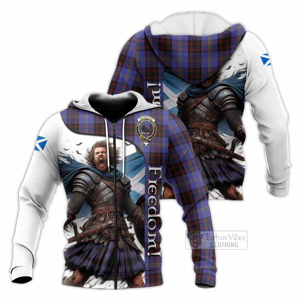 Tartan Vibes Clothing Rutherford Crest Tartan Knitted Hoodie Inspired by the Freedom of Scottish Warrior