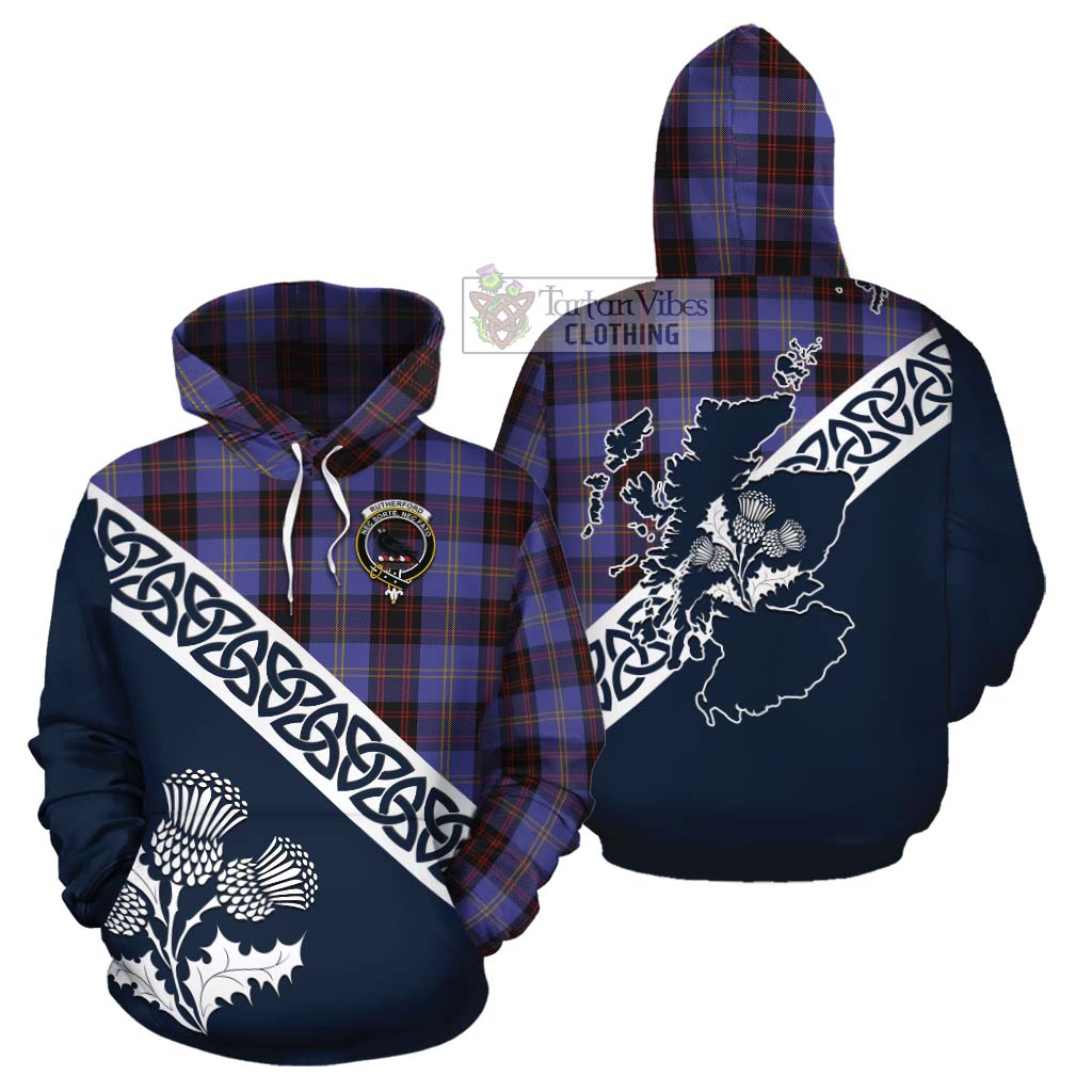 Tartan Vibes Clothing Rutherford Tartan Cotton Hoodie Featuring Thistle and Scotland Map