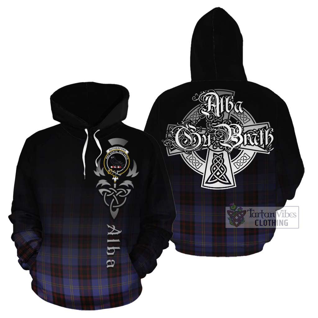 Tartan Vibes Clothing Rutherford Tartan Cotton Hoodie Featuring Alba Gu Brath Family Crest Celtic Inspired