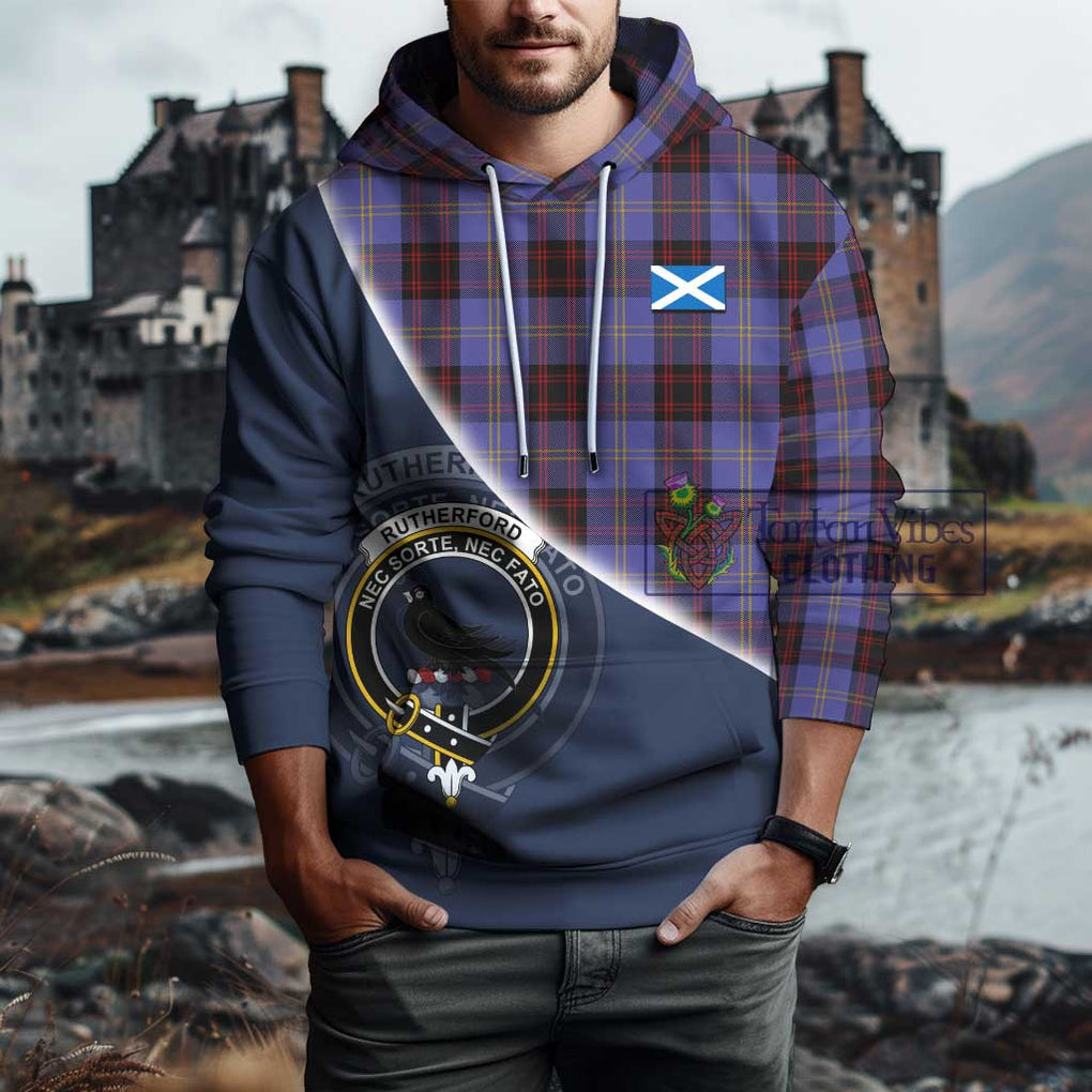 Rutherford Tartan Hoodie with Personalised National Flag and Family Crest Half Style - Tartanvibesclothing Shop