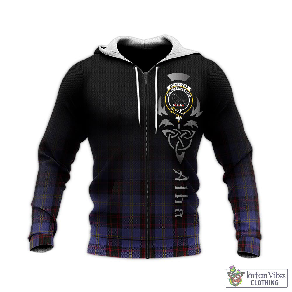 Tartan Vibes Clothing Rutherford Tartan Knitted Hoodie Featuring Alba Gu Brath Family Crest Celtic Inspired