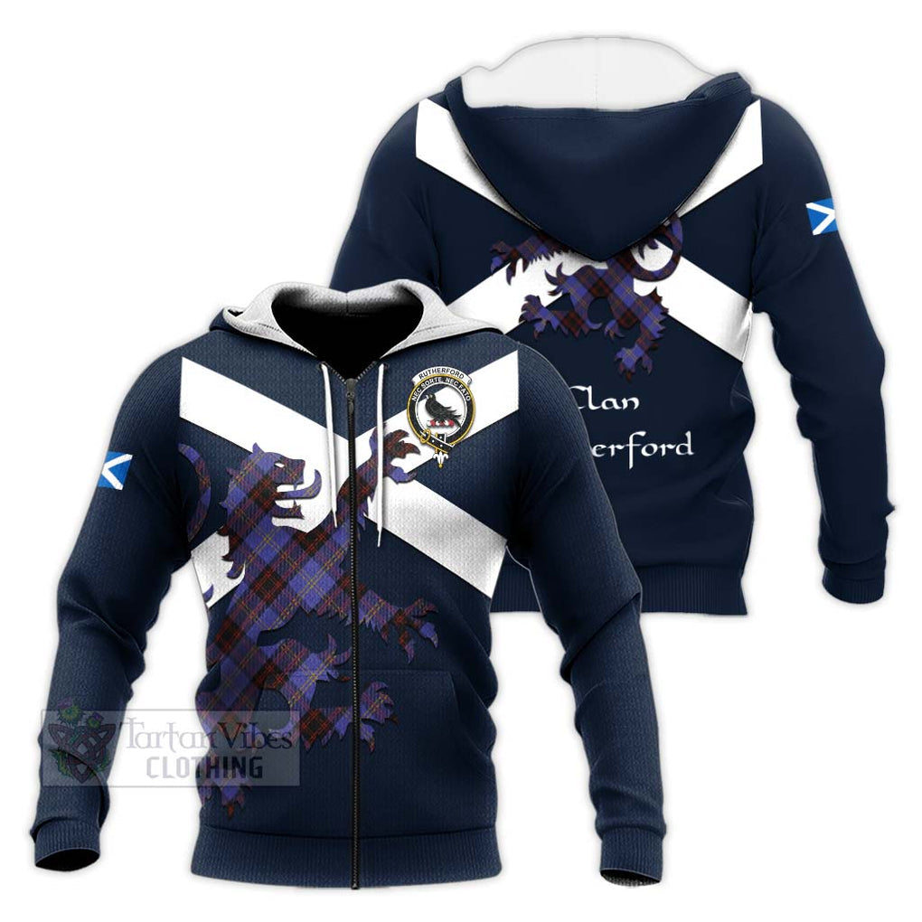 Tartan Vibes Clothing Rutherford Tartan Lion Rampant Knitted Hoodie – Proudly Display Your Heritage with Alba Gu Brath and Clan Name