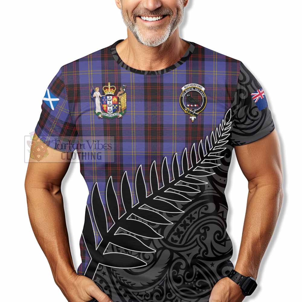 Tartan Vibes Clothing Rutherford Crest Tartan T-Shirt with New Zealand Silver Fern Half Style