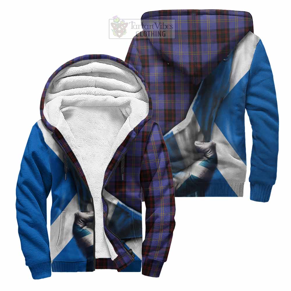 Tartan Vibes Clothing Rutherford Tartan Sherpa Hoodie with Family Crest Scotland Patriotic Style