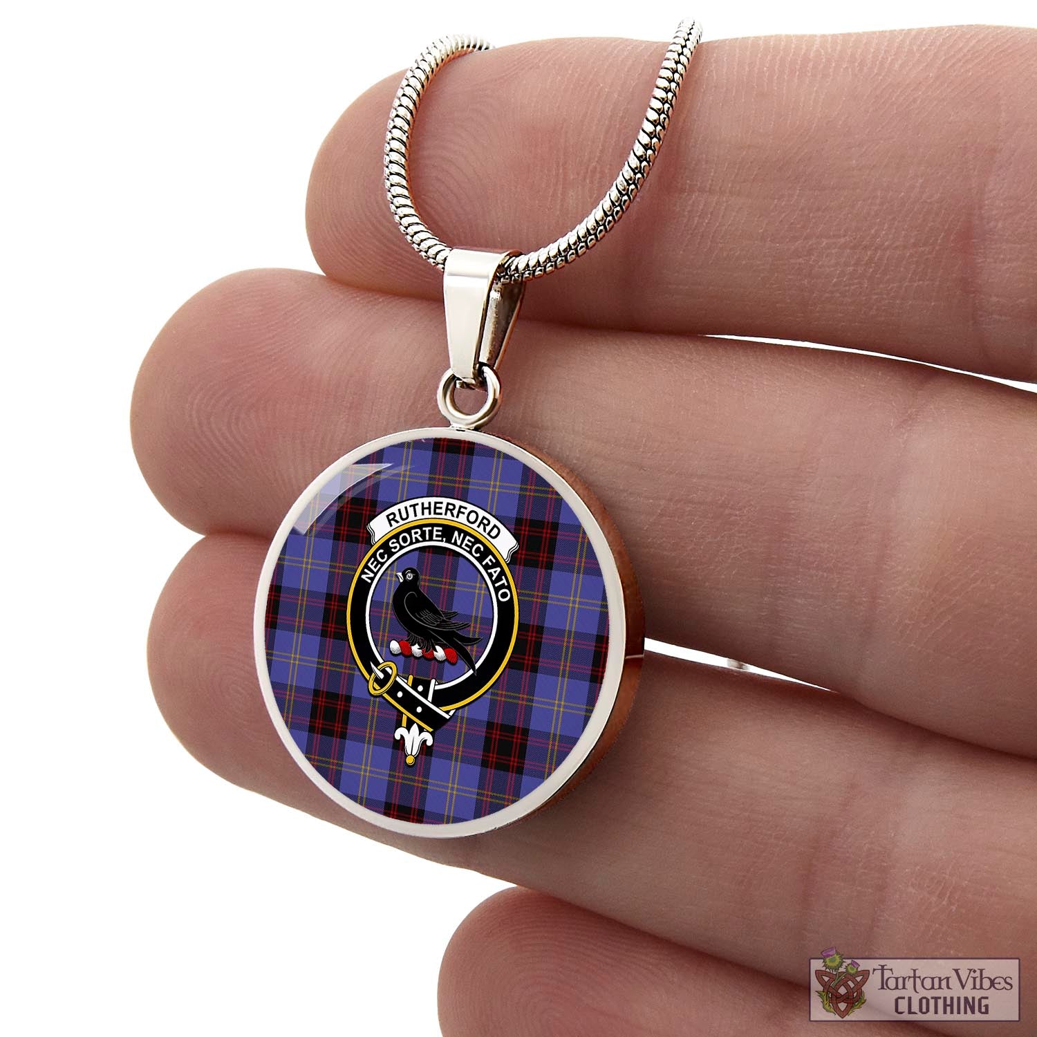 Tartan Vibes Clothing Rutherford Tartan Circle Necklace with Family Crest