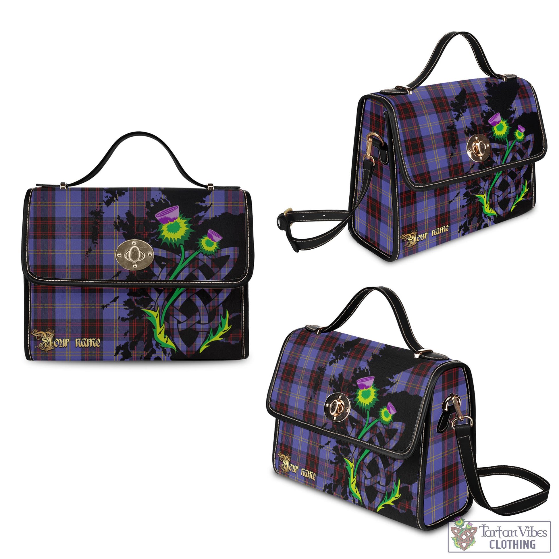 Tartan Vibes Clothing Rutherford Tartan Waterproof Canvas Bag with Scotland Map and Thistle Celtic Accents