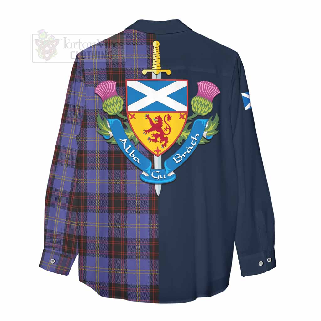 Tartan Vibes Clothing Rutherford Tartan Women's Casual Shirt Alba with Scottish Lion Royal Arm Half Style