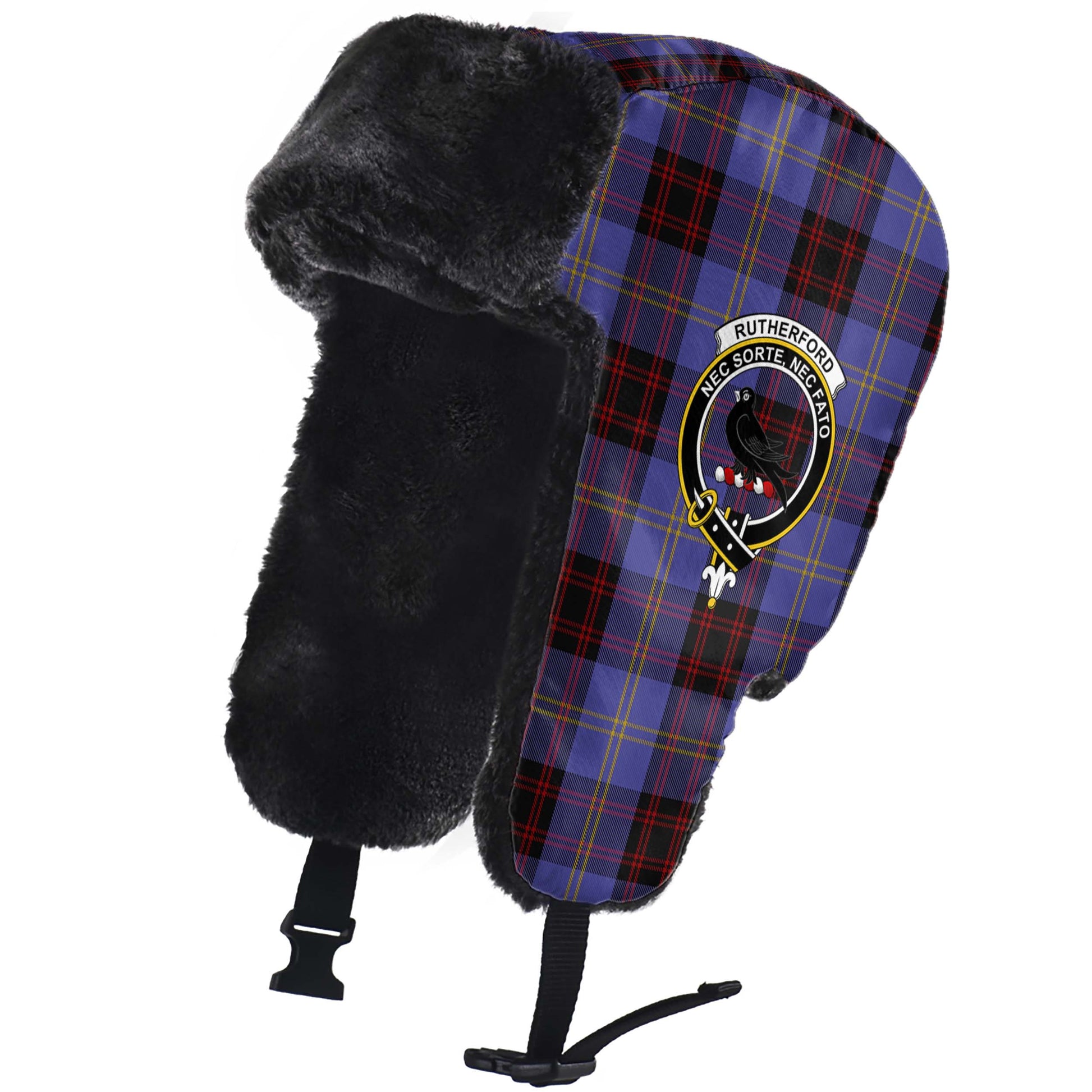 Rutherford Tartan Winter Trapper Hat with Family Crest - Tartanvibesclothing