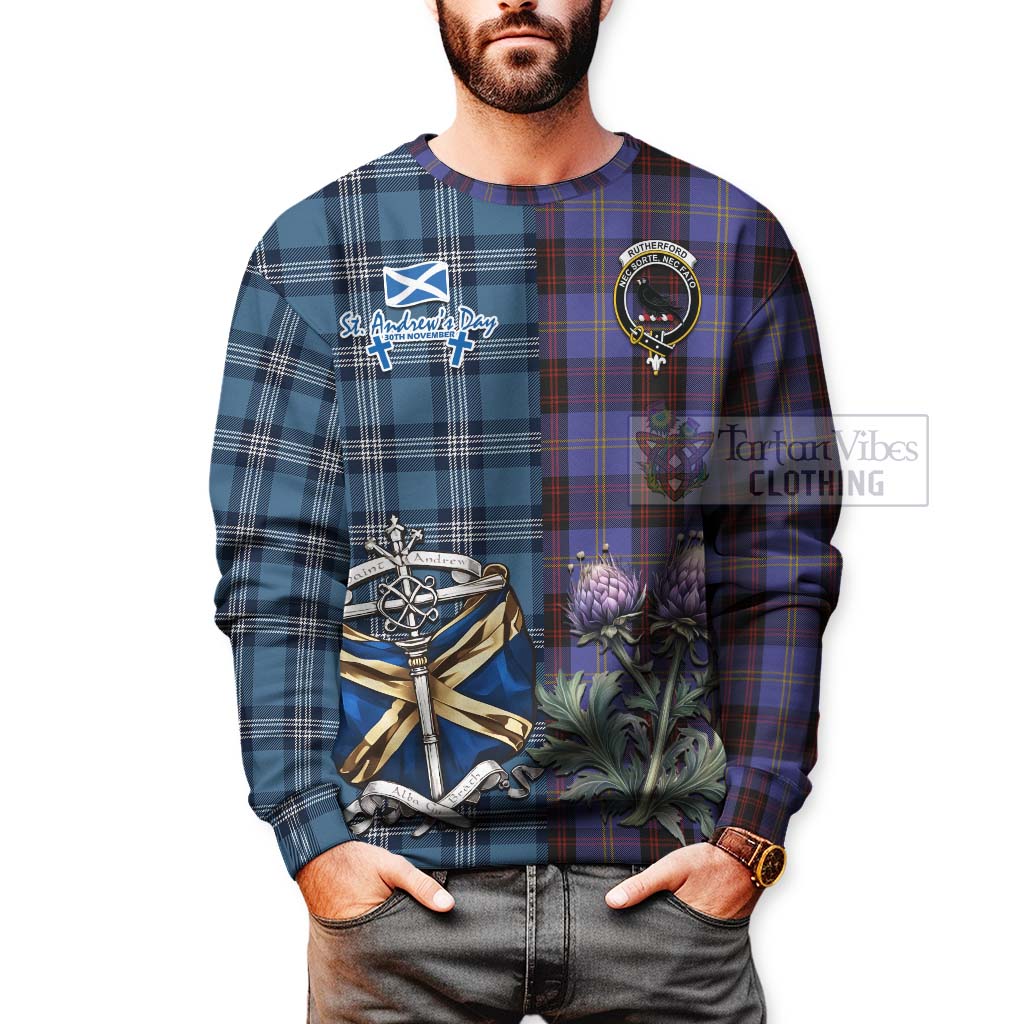 Tartan Vibes Clothing Rutherford Tartan Sweatshirt Happy St. Andrew's Day Half Tartan Style