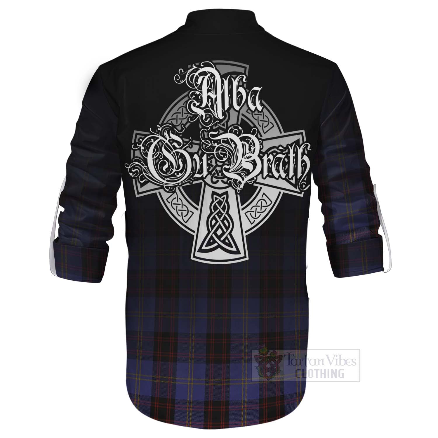 Tartan Vibes Clothing Rutherford Tartan Ghillie Kilt Shirt Featuring Alba Gu Brath Family Crest Celtic Inspired